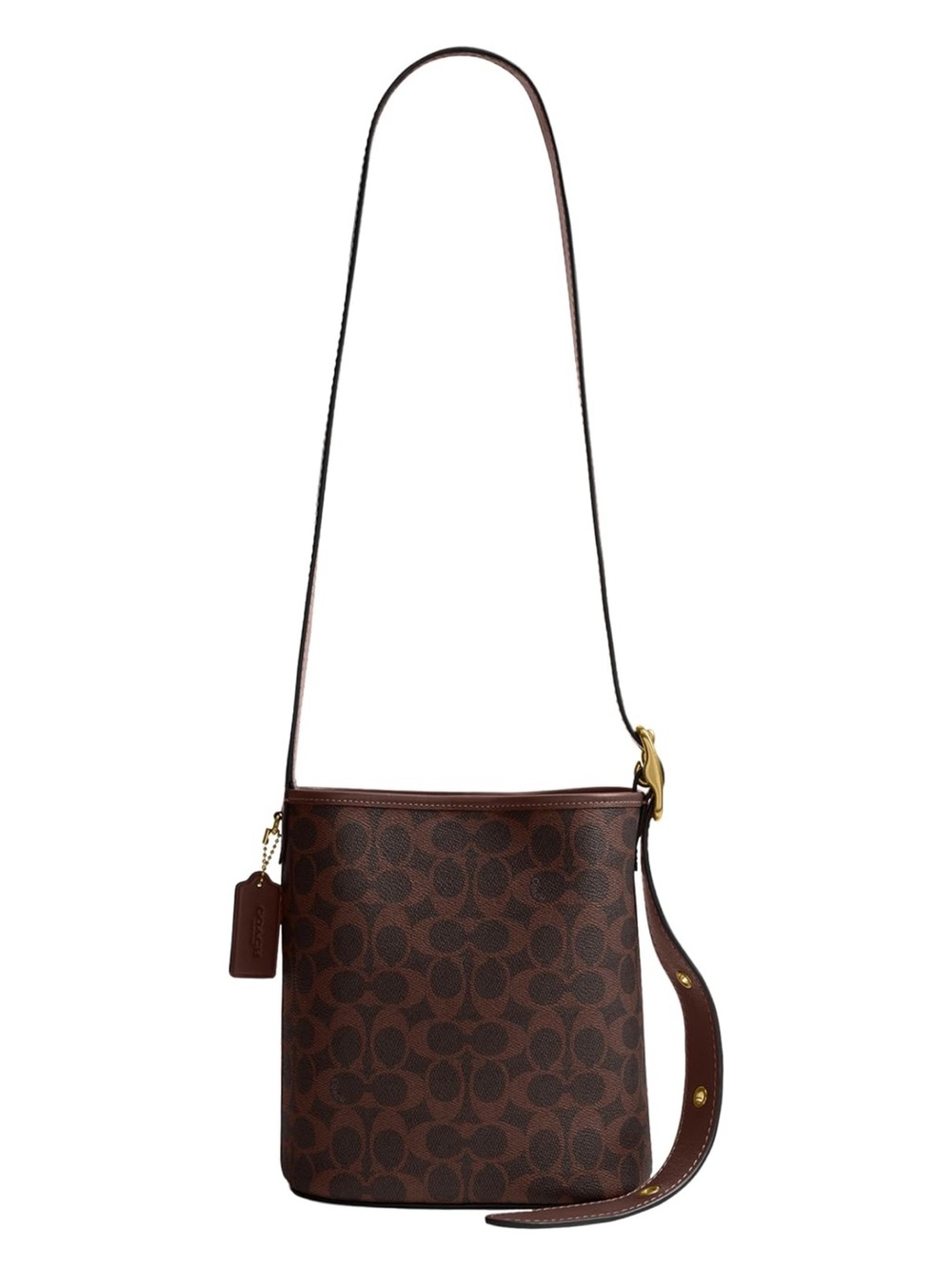 New Coach Brown Maple Signature Pattern Bleecker Bucket Crossbody 21